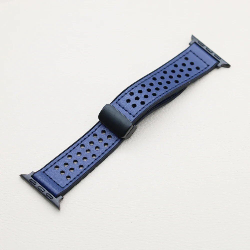Silicone and Leather Strap with Magnetic Band for Apple Watch Ultra (49mm, 44mm, 46mm, 42mm, 40mm, 45mm, 41mm) Compatible with iWatch Series 10/9/8/7/6/SE/5 (Band Color: mm) Parallel Import