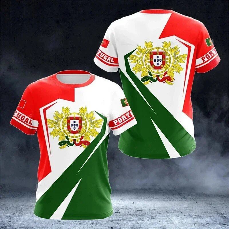 3D Printed Portuguese Flag T-Shirt with Portuguese Emblem and Spiritual Totem, Men's Short Sleeve Cool T-Shirt, Streetwear, Size: Parallel Import