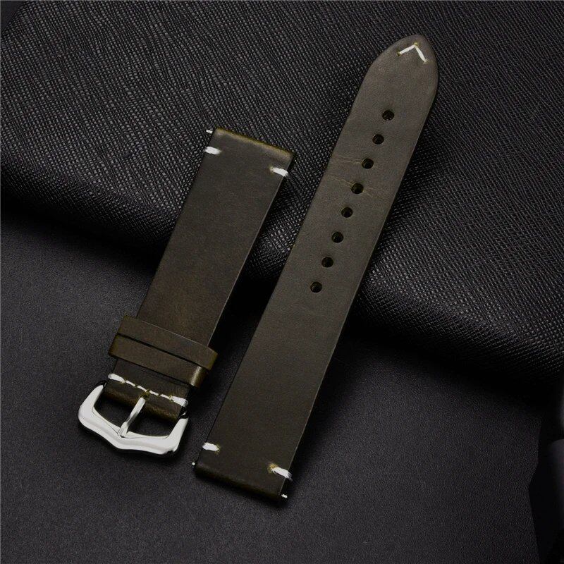 Retro-style genuine leather, oil-waxed finish, aged look, cowhide luxury business watch band, 18, 20, 22, 24mm, Band Color: mm, Parallel Import