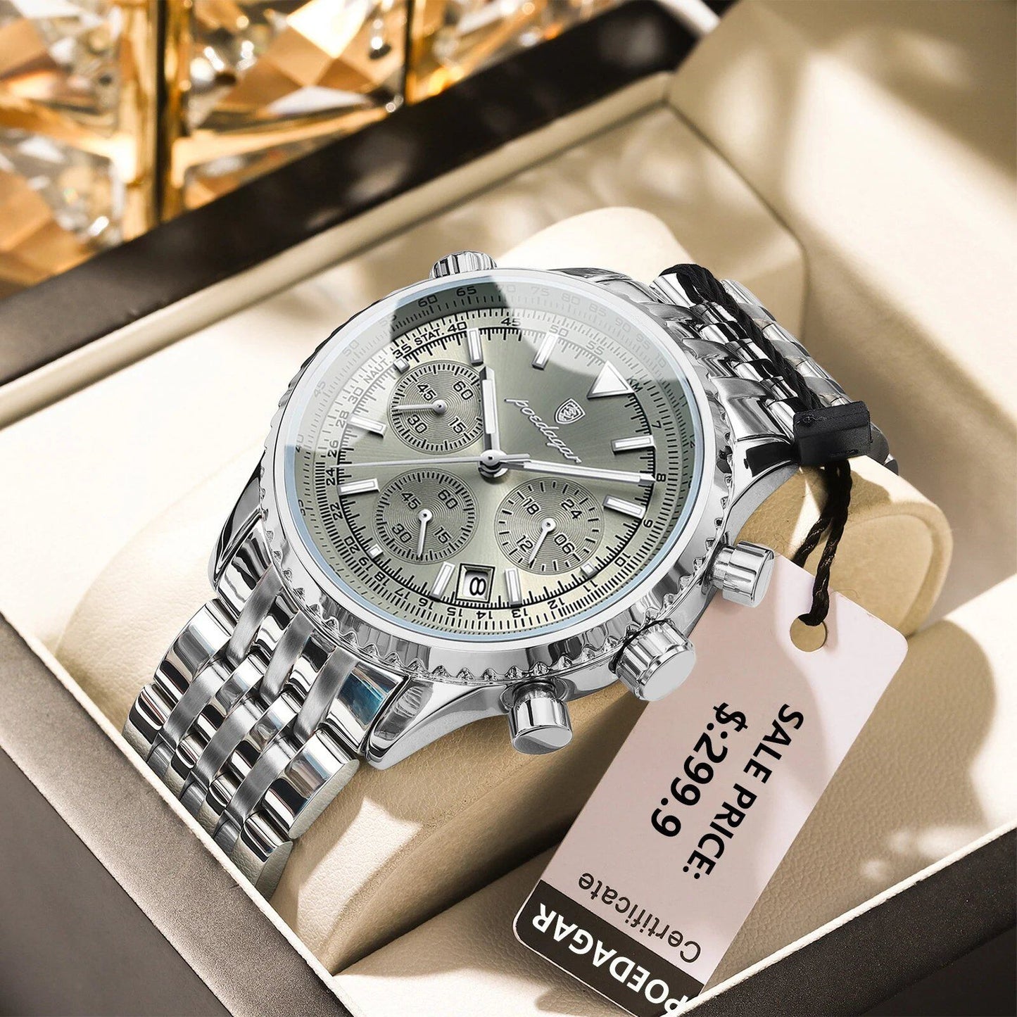 POEDAGAR Men's Luxury Watch with Date Display, Chronograph, Stainless Steel, Waterproof, Luminous, Sports, Military Quartz, Color: 960, Parallel Import
