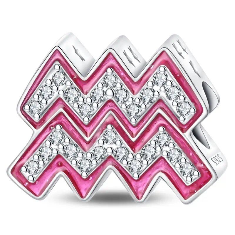 925 Sterling Silver Pink Zircon 12 Zodiac Sign Charm, Compatible with Pandora Original Bracelets, Jewelry Making, Gift for Women, Gem Color: PAC1498 - Parallel Import