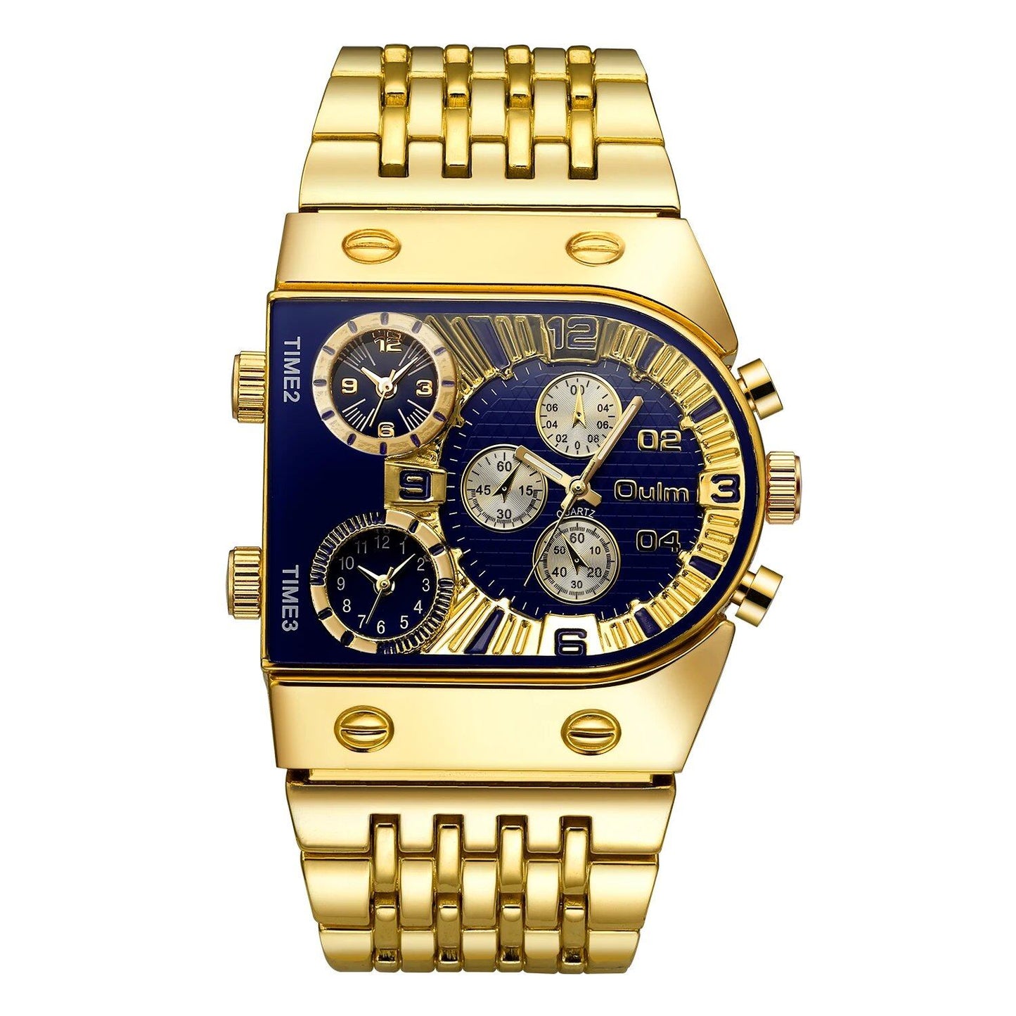 Parrot Unique Men's Square Gold Quartz Watch with Multi-Time Zones, Military Style, Waterproof, Relogio Masculino, Color: 9315, Steel Band; Customization Unavailable, Parallel Import