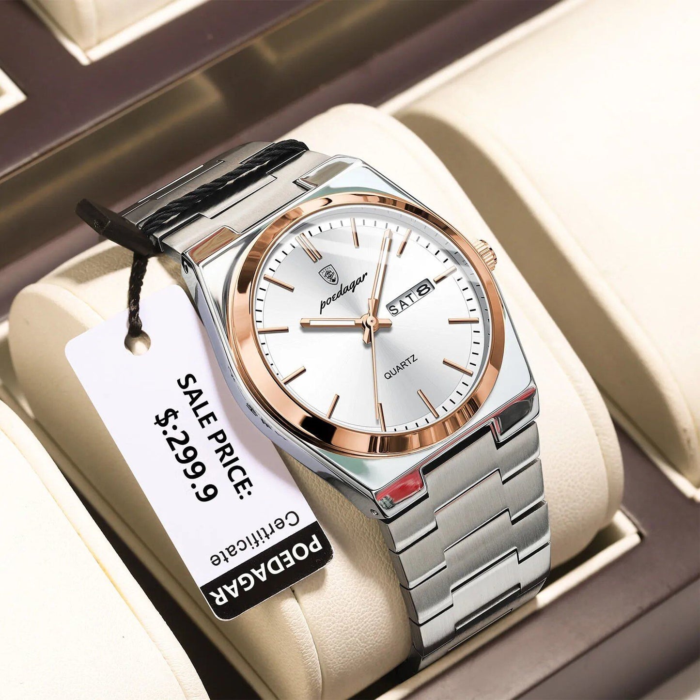 POEDAGAR High-Quality Men's Watch, Stainless Steel, Waterproof, Luminous, Date & Week, Business Quartz Movement, Color: 930, Parallel Import