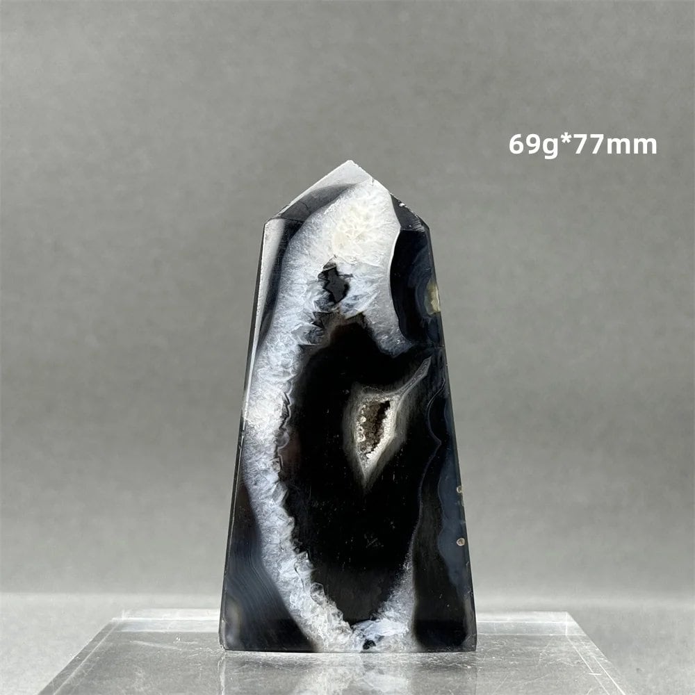 Natural Black Agate Gid Obelisk Wand for Healing, Aura, Meditation, Spiritual Energy, Feng Shui, Altar, Home Decor, Ornaments, Color: Parallel Import
