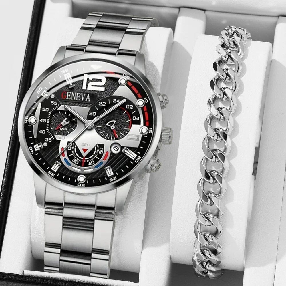 New Hot Watch Men's Stainless Steel Wristwatch, Luxury Quartz Calendar Business Watch, Parallel Import