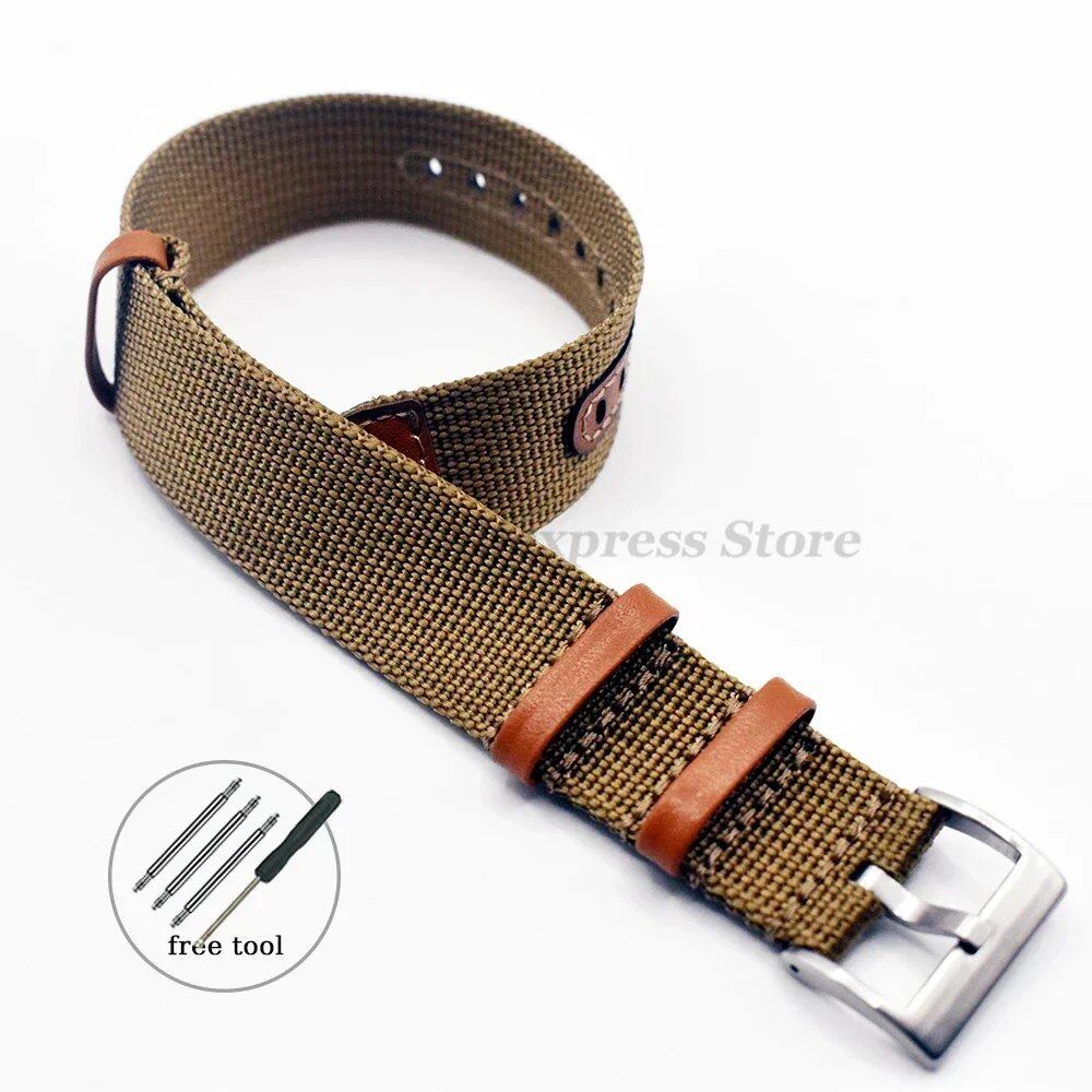 Seiko Canvas Nylon Patch Leather Strap Watch Bracelet for Rolex (20mm, 22mm), Hamilton, and Omega Compatible, Replacement Band, Band Color: mm, Parallel Import