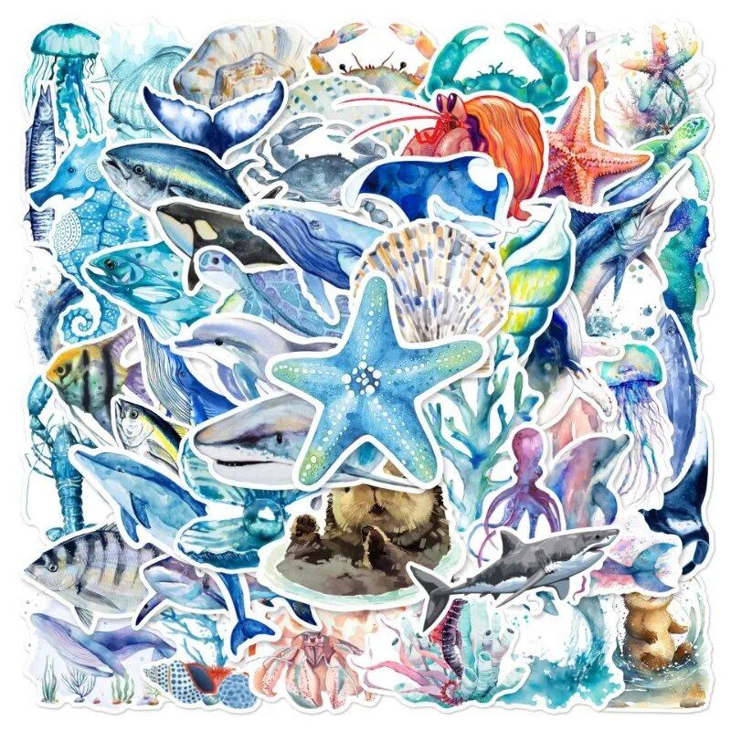 Set of 10/25/50 Hand-Drawn Ocean World Stickers with Ocean Fish Graffiti Designs for Smartphones, Laptops, Guitars, Travel Bags, Skateboards, and Cars (DIY, Parallel Import)
