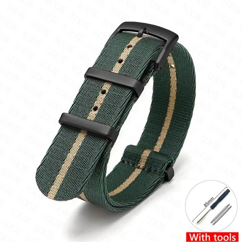 Nylon Strap for Omega Moonwatch, Speedmaster, and Seamaster 300 - Seiko 18mm, 20mm, 22mm, and 24mm Men's Sports Canvas Watch Bracelet, Band Color: mm, Parallel Import