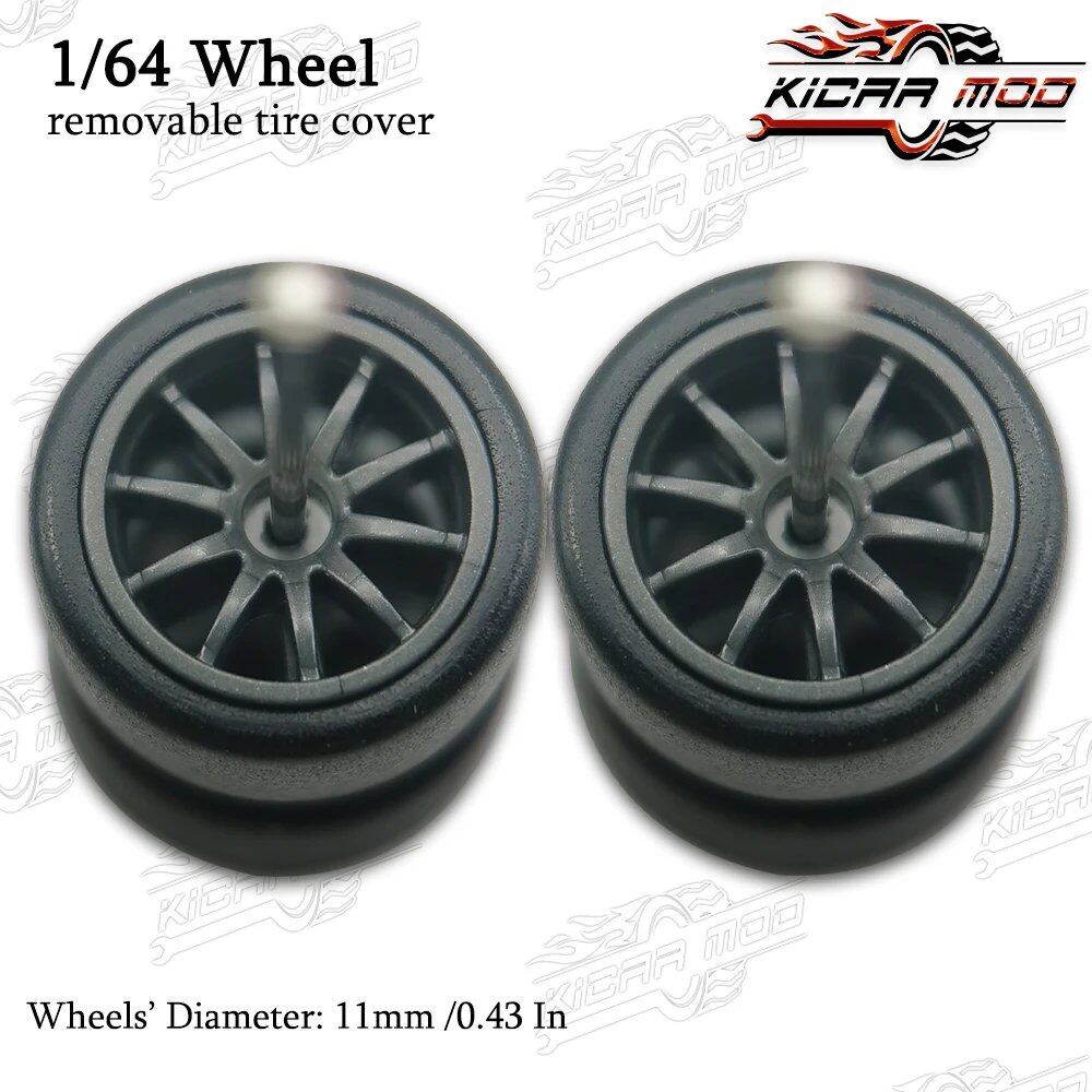 1/64 Scale RLC Premium Wheels with Rubber Slick Tires, 10-Spoke, 11mm Diameter, for Hot Wheels Model Cars (1 Set), Parallel Import