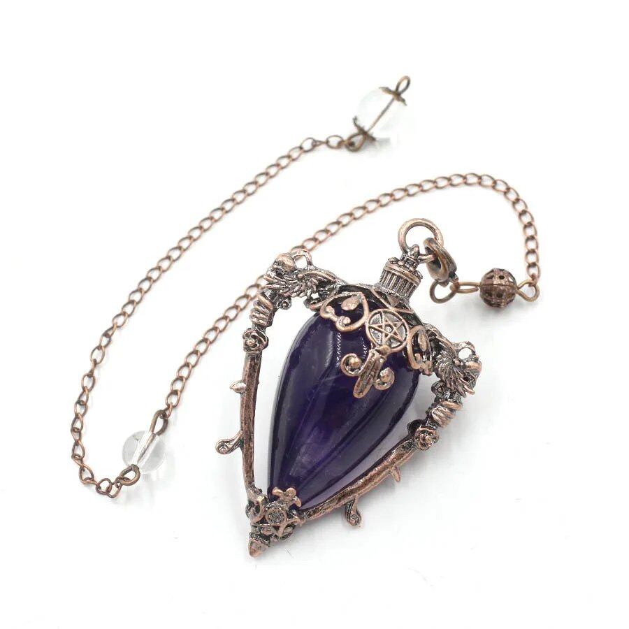 Large Natural Stone Pendant, Crystal Pendulum, Divination, Black Obsidian, Amethyst, Lapis Lazuli, Pink Quartz, Reiki, Spiritual, Pendulum, X210, Metal Color: Parallel Import