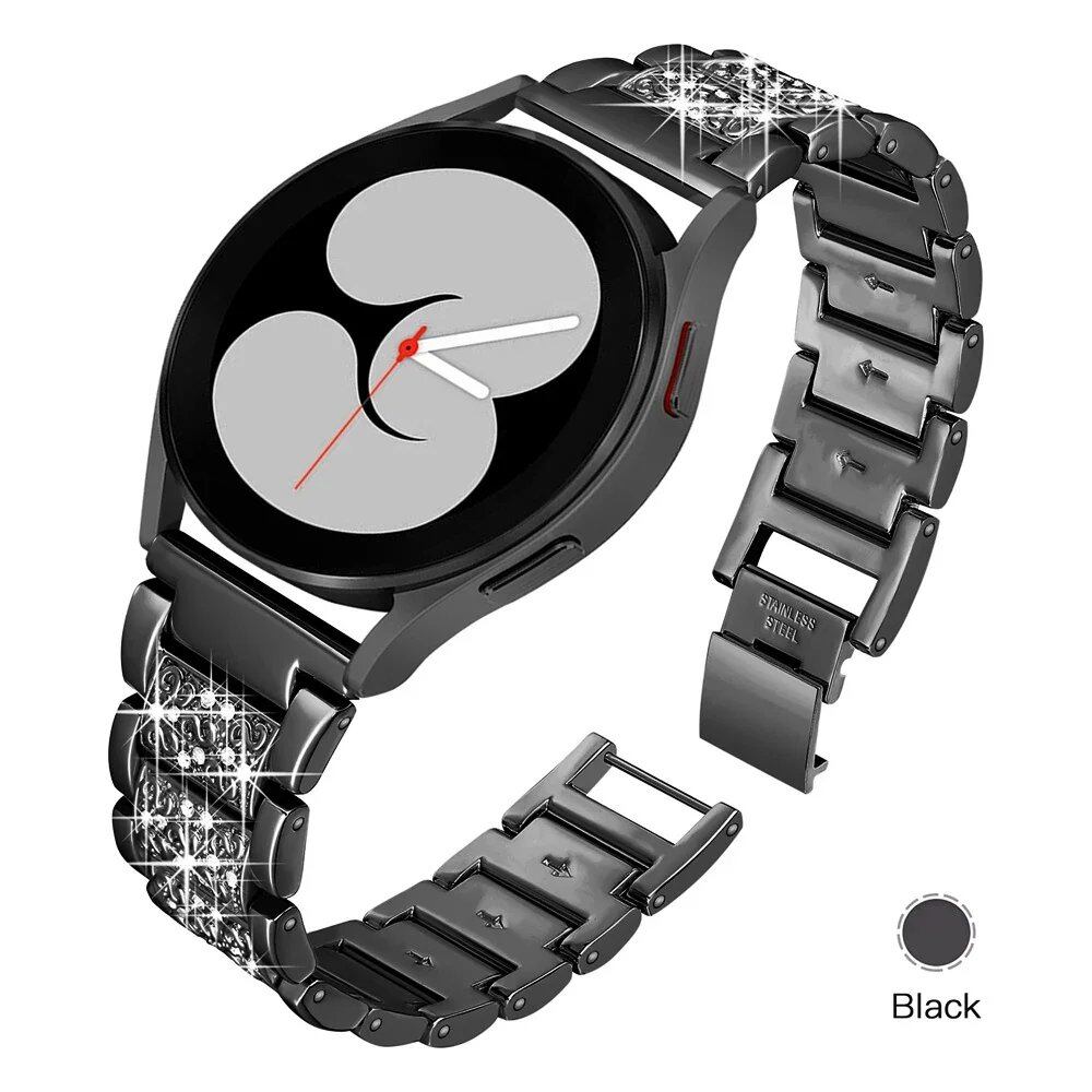 Diamond Strap Metal Link Bracelet for Samsung Galaxy Watch 7/FE/6/4/Classic/5/Pro/Active (40mm/44mm) - Compatible with Huber GT4-3 Bands (20mm/22mm) - Parallel Import