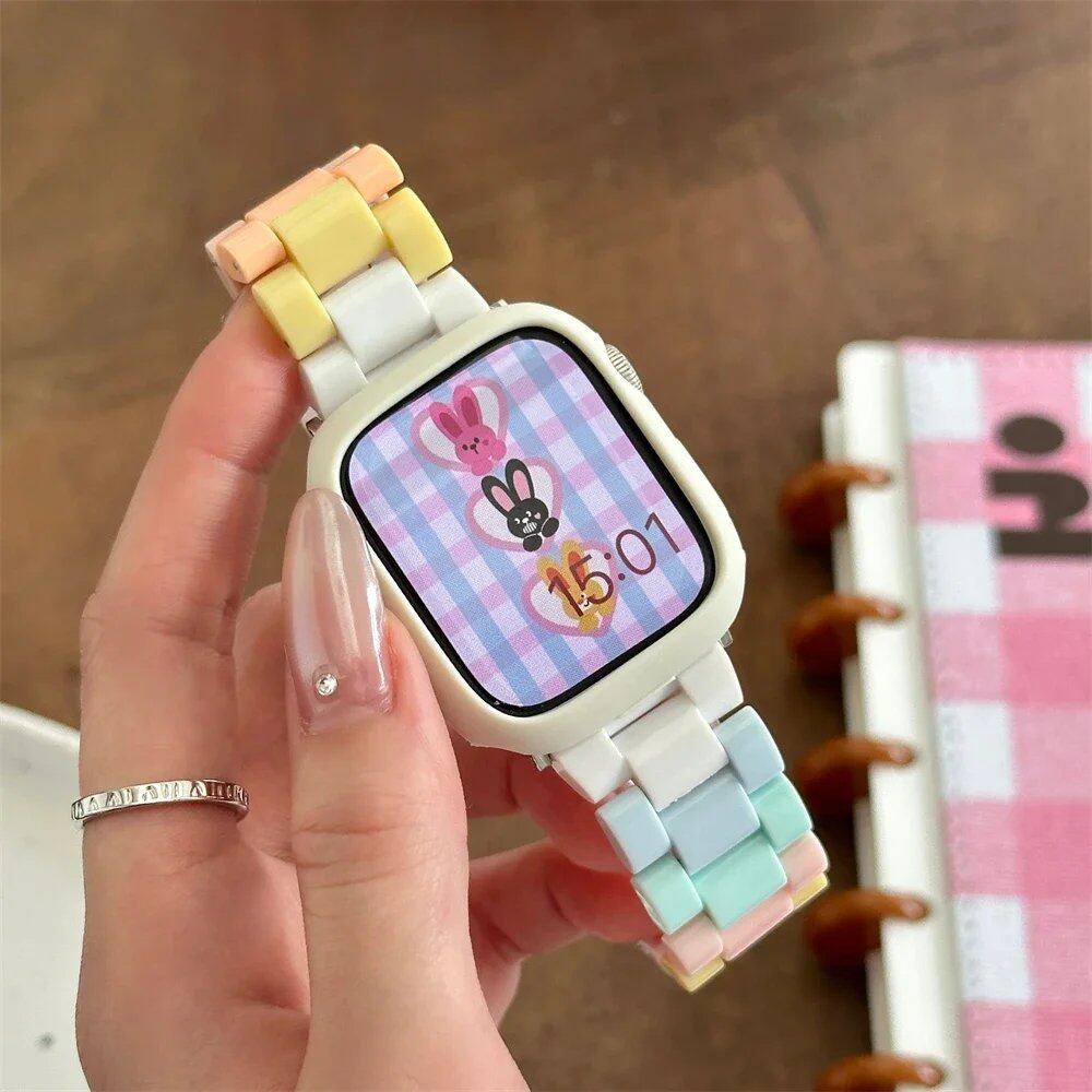 Apple Watch Ultra 2 49mm/7/8/9/41mm/45mm/40mm/42mm/44mm用 スプリングレインボーキャンディレジンバンド - 女性向けブレスレットストラップ(iWatch 6/SE対応) サイズ: 並行輸入品