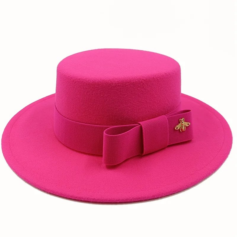 Winter Bowtie Fedora Hat with Textured Surface, Flat Top, and Elastic Band. Red. Men's and Women's Jazz Hat. Sizes: 56-58cm. Ships from: Parallel Import.