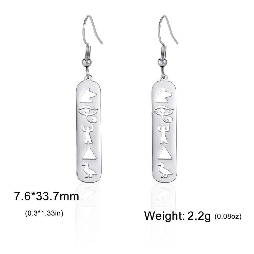 Lucktune Ancient Egyptian Ankh Hieroglyph Symbol Earrings, Stainless Steel, Eye of Horus Drop Earrings, Women's Spiritual Jewelry, Metal Color: Style, Parallel Import