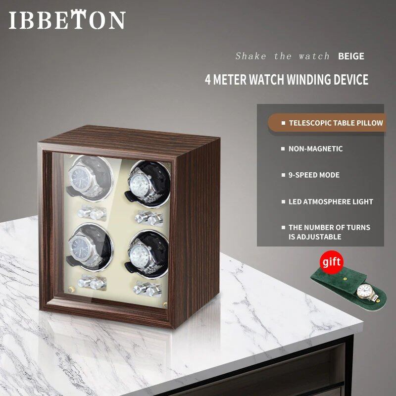 IBBETON Luxury Wooden Watch Winder, High-End 2, 4, or 6 Slot Automatic Watch Box with Mabuchi Silent Motor, Watch Storage Cabinet, Parallel Import