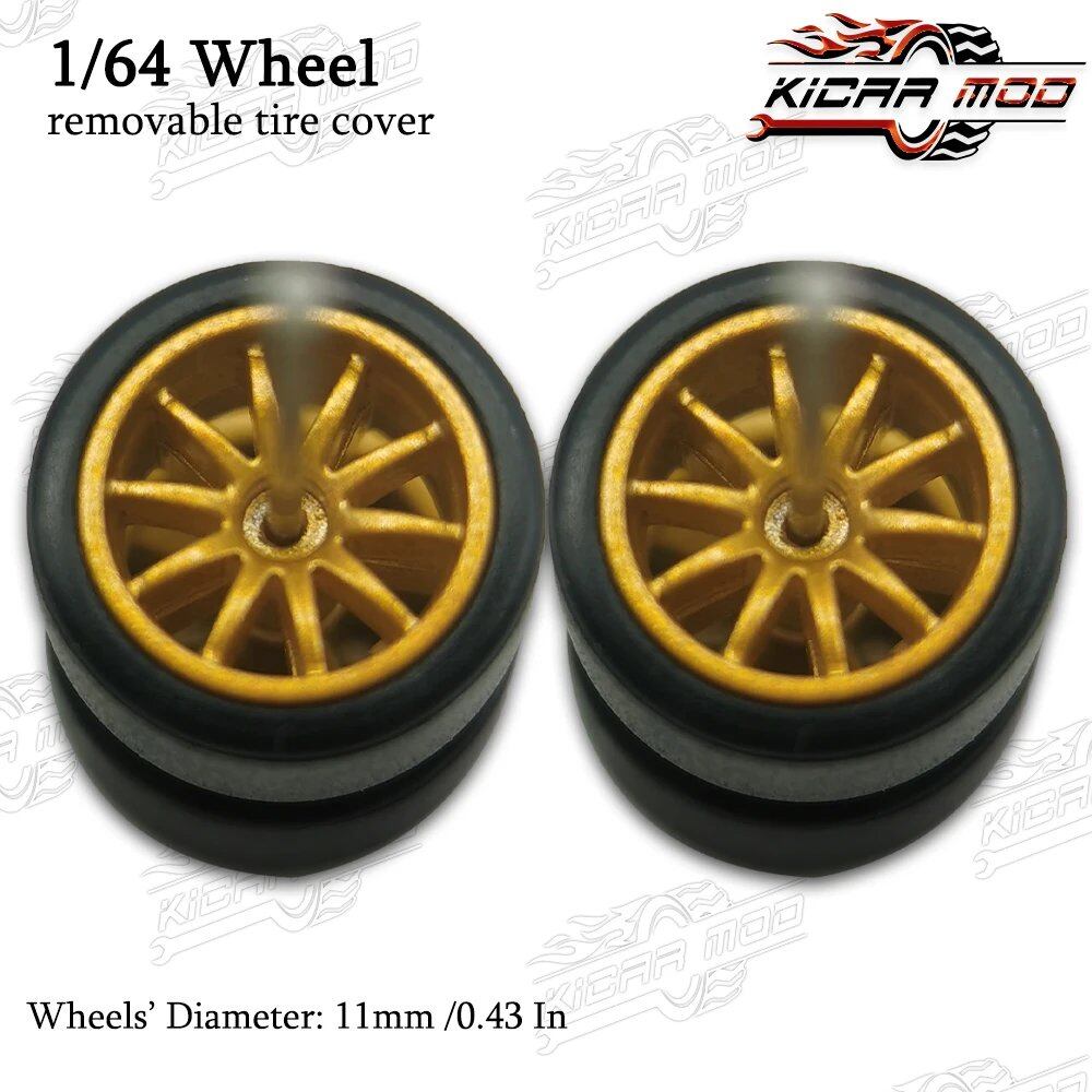 1/64 Scale RLC Premium Wheels with Rubber Slick Tires, 10-Spoke, 11mm Diameter, for Hot Wheels Model Cars (1 Set), Parallel Import