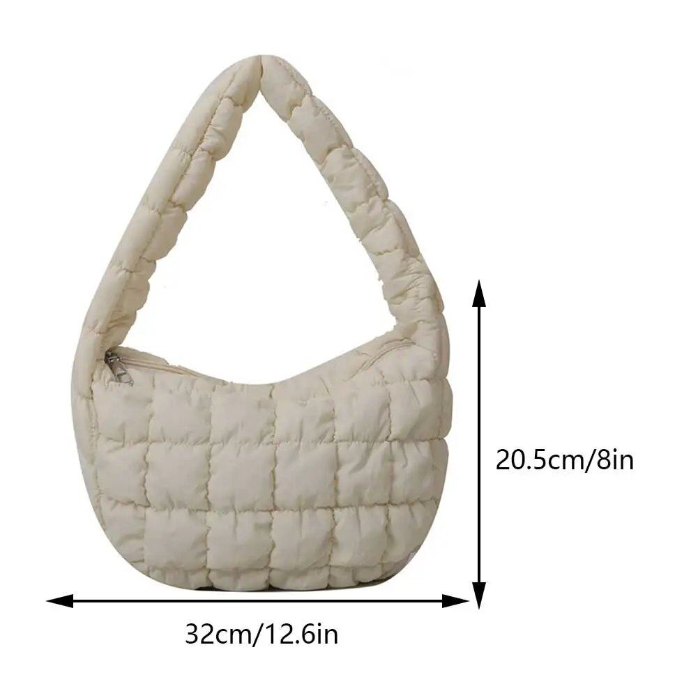 韓国風ひだ飾りソリッド脇バッグ チェキントキルト 女性用小型ハンドバッグ バブル刺繍レディースショルダーバッグ 冬用コットントートバッグ ;発送元: 並行輸入品