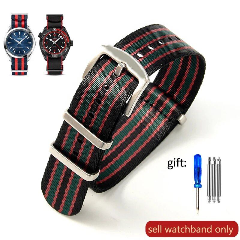 Breathable Soft Nylon Men's Watch Band for Omega 300 Ghost Party 007, Longines Conquest, Seiko, and Casio, 20mm and 22mm, Size 2, Parallel Import