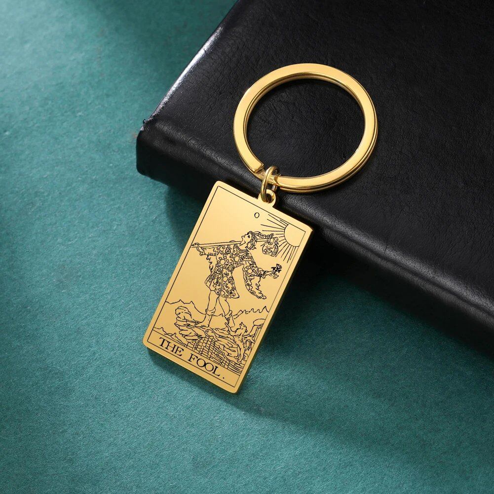 Tarot Card Keychain, Major Arcana Pendant Keyring, Vintage Amulet, Lucky, Stainless Steel, Wiccan Jewelry, Mother's Day Gift, Parallel Import
