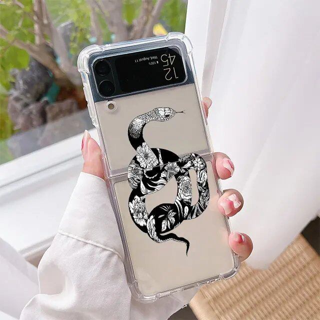 スピリチュアルスネーク スマホケース Samsung Galaxy Z Flip 6/5/4/3用 クリア ハード 折りたたみカバー Z Flip 5対応 透明 ファンダ カラー:スタイル 並行輸入品