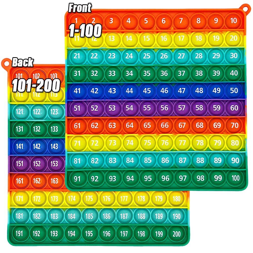 1-200 Number Counting and Calculation Fidget Pop Toy, Rainbow Silicone Push Bubble Educational Math Game Toy for Preschoolers, Color: Small, 1-200, Rainbow, Parallel Import
