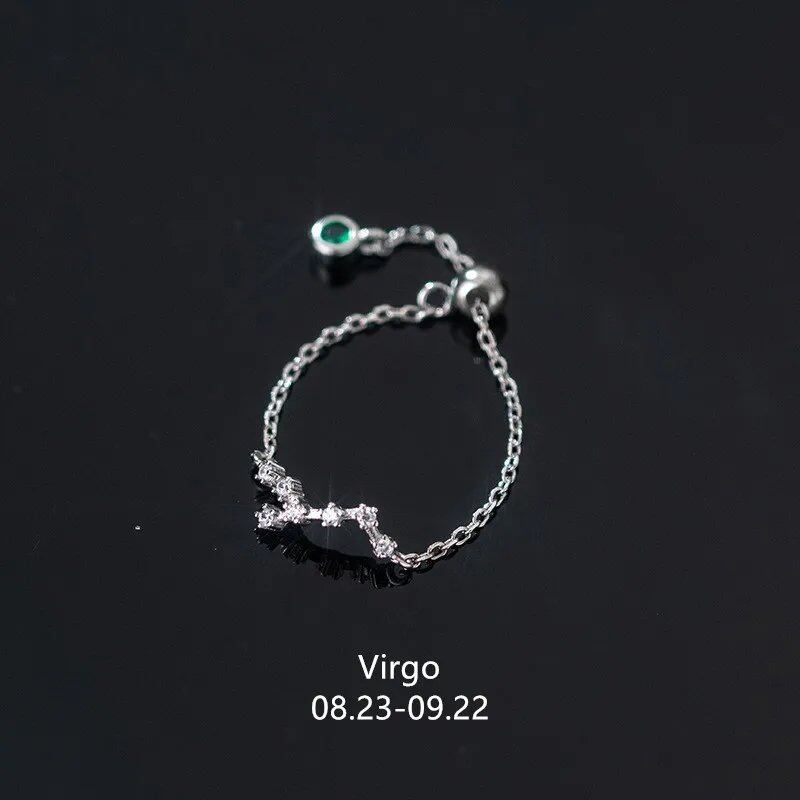 WANTME 925 Sterling Silver Unique 12 Constellations Chain Link Adjustable Ring for Women and Couples, Zodiac Jewelry, Astrological Gift, Parallel Import