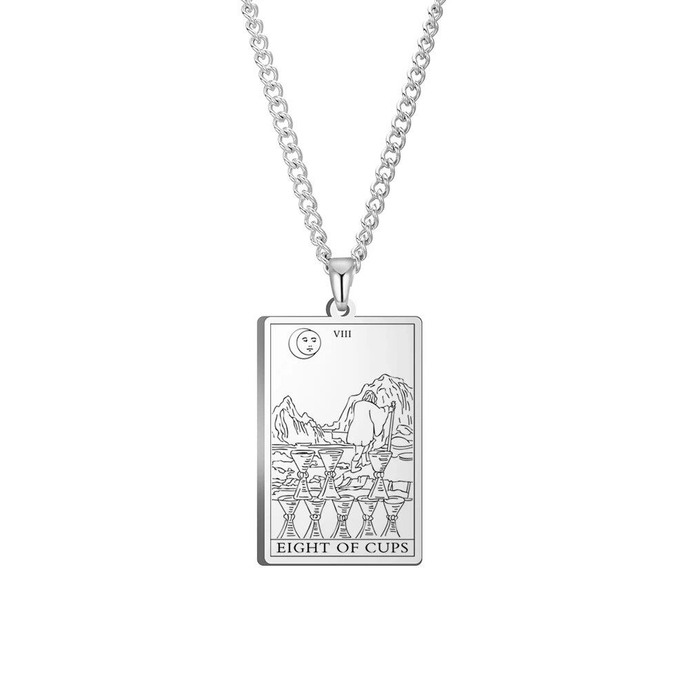 Dawapara Cups Tarot Card Link Chain Pendant Necklace, Vintage Amulet Necklace for Men and Women, Stainless Steel, Parallel Import