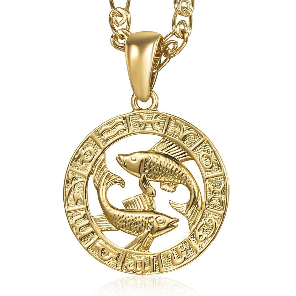 12 Zodiac Sign Charm Necklace, Gold, Snake Chain, 20 Inch, Christmas Gift, GP358, Parallel Import