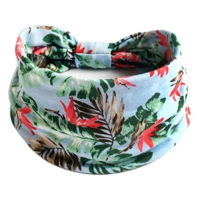 New Boho Floral Print Wide Headband with Vintage Knot Elastic Turban Headwrap for Women and Girls, Cotton Soft Bandana Hair Accessory, Parallel Import