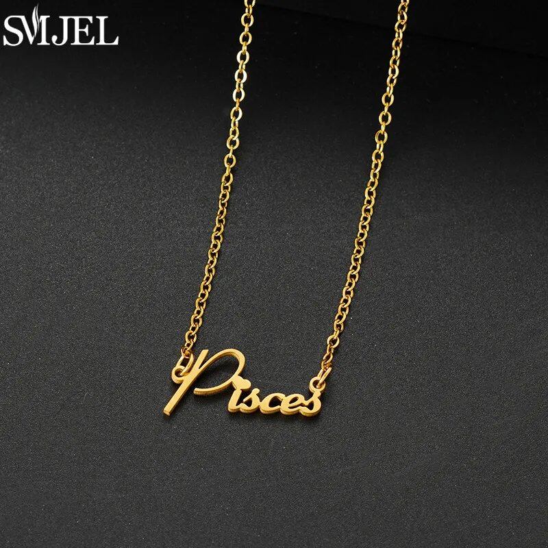 12 Zodiac Signs Jewelry Stainless Steel Zodiac Letter Necklace Aries, Leo, Taurus, Gemini, Aquarius Horoscope Christmas Gift Color: 45cm Length; Main Stone Color: Parallel Import