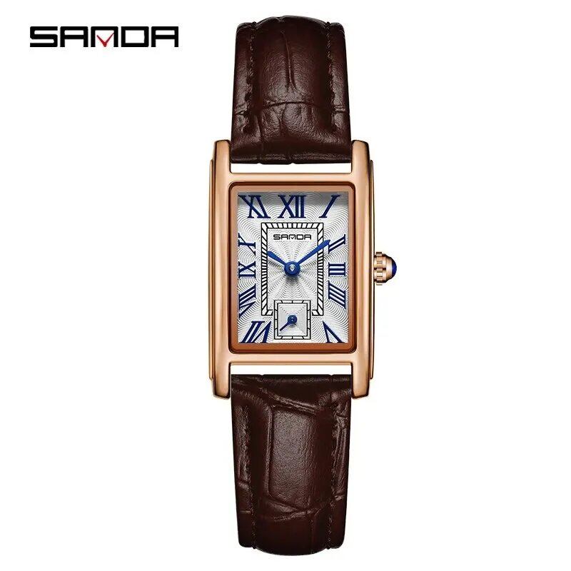 SANDA 1116 New Fashion 2024 Elegant Design Rectangular Dial Waterproof Quartz Analog Wristwatch for Women, Color: P1116; Customization Unavailable, Parallel Import