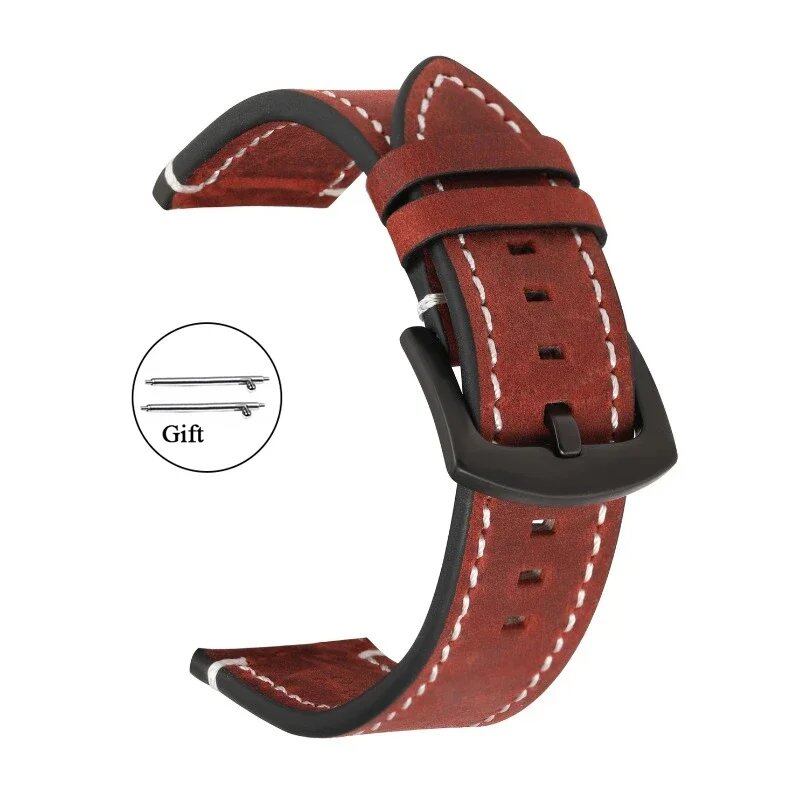 Genuine Retro Calf Leather Watch Band, 18mm, 20mm, 22mm, 24mm, Compatible with Samsung Watches and Huawei Watch GT2/GT3, Sport Strap, Band Color: mm, Parallel Import