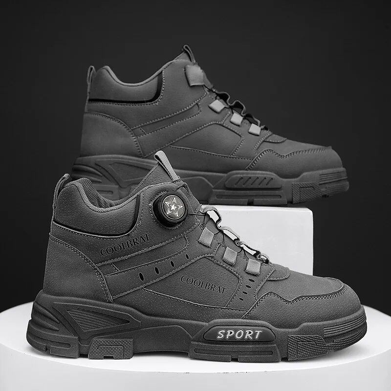 New Men's High-Top Platform Casual Boots with Swivel Buttons, Cargo Boots, Bike Boots, and Ankle Sneakers (Parallel Import)
