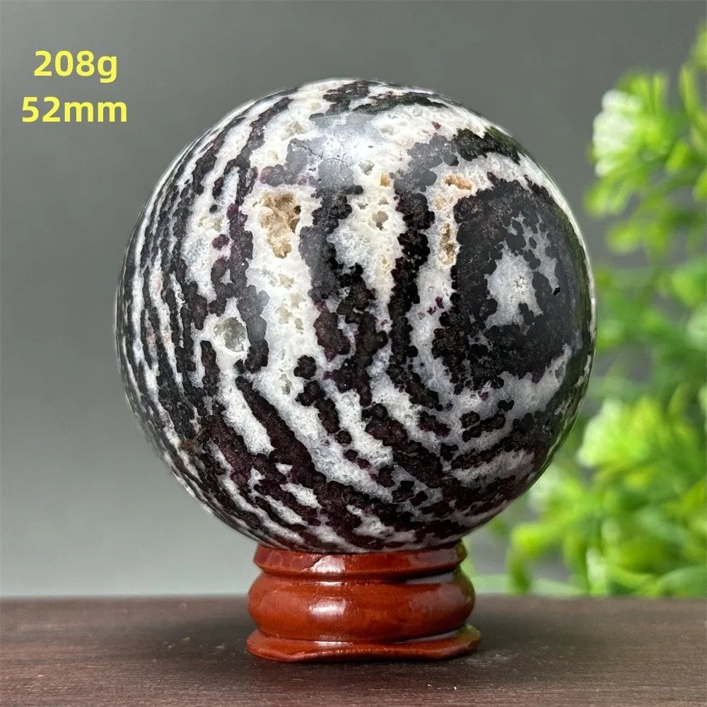 Natural Purple Zebra Fluorite Ball for Reiki Healing, Spiritual Meditation, Chakra Therapy, Magic, Ritual, Divination, Home Decoration, with Stand, Color: A, Parallel Import