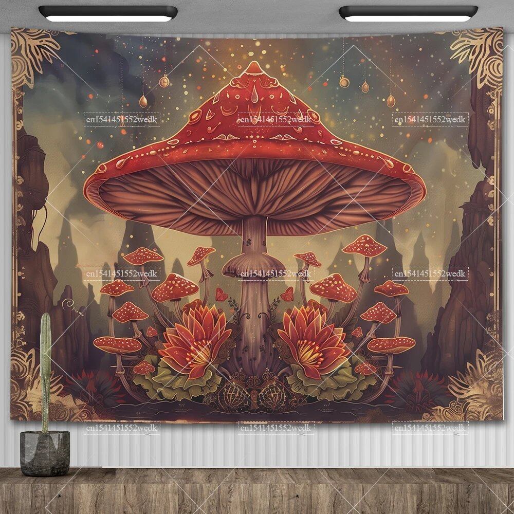 Mushroom Tapestry, Botanical Bohemian Floral, Spiritual Room Decor, Stylish Party Backdrop, Yoga Blanket for Bedroom, Size: Parallel Import