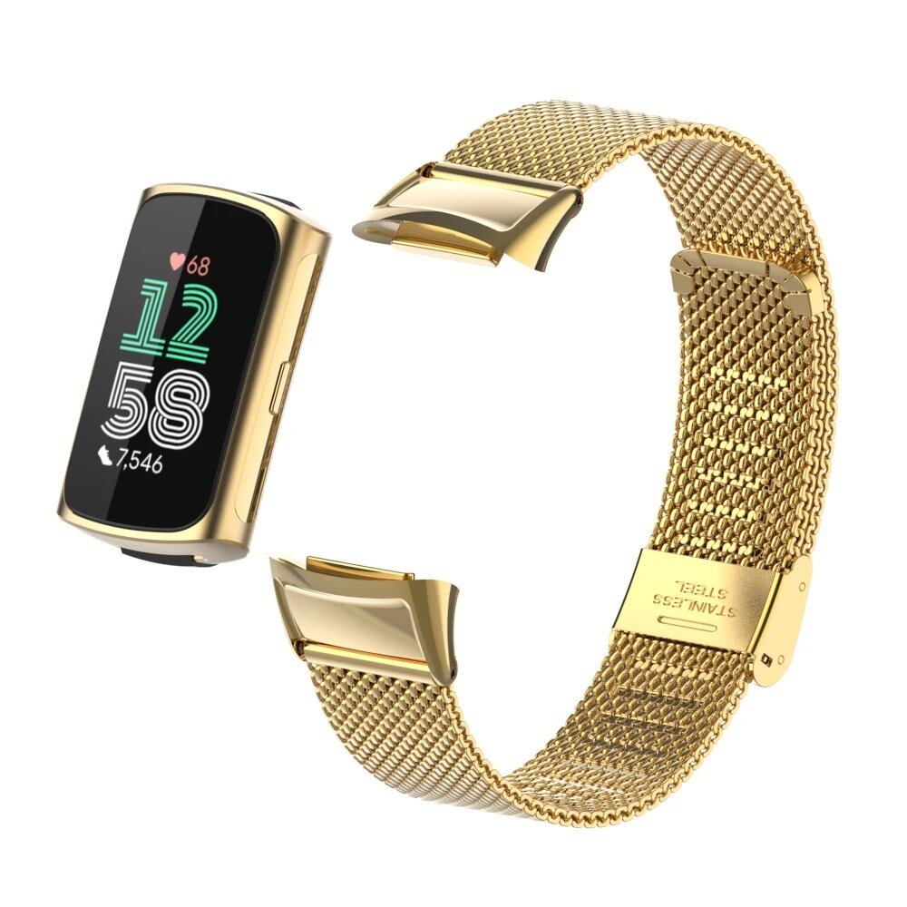 Stainless Steel Metal Strap Bracelet Replacement Smartwatch Band for Fitbit Charge 5/6, Band Color: Black, Band Width: Parallel Import