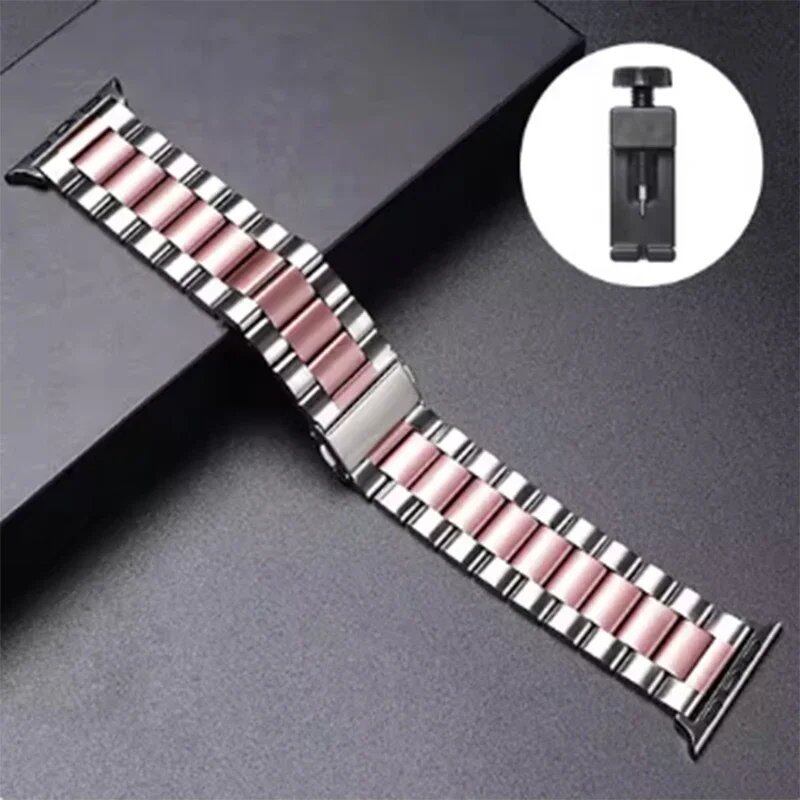 Stainless steel metal band bracelet for Apple Watch Ultra 2/Series 10, 9, 8, 7, 6, 5, and 4 (38/40/41/42/44/45/46/49mm) Band Color: mm Parallel Import