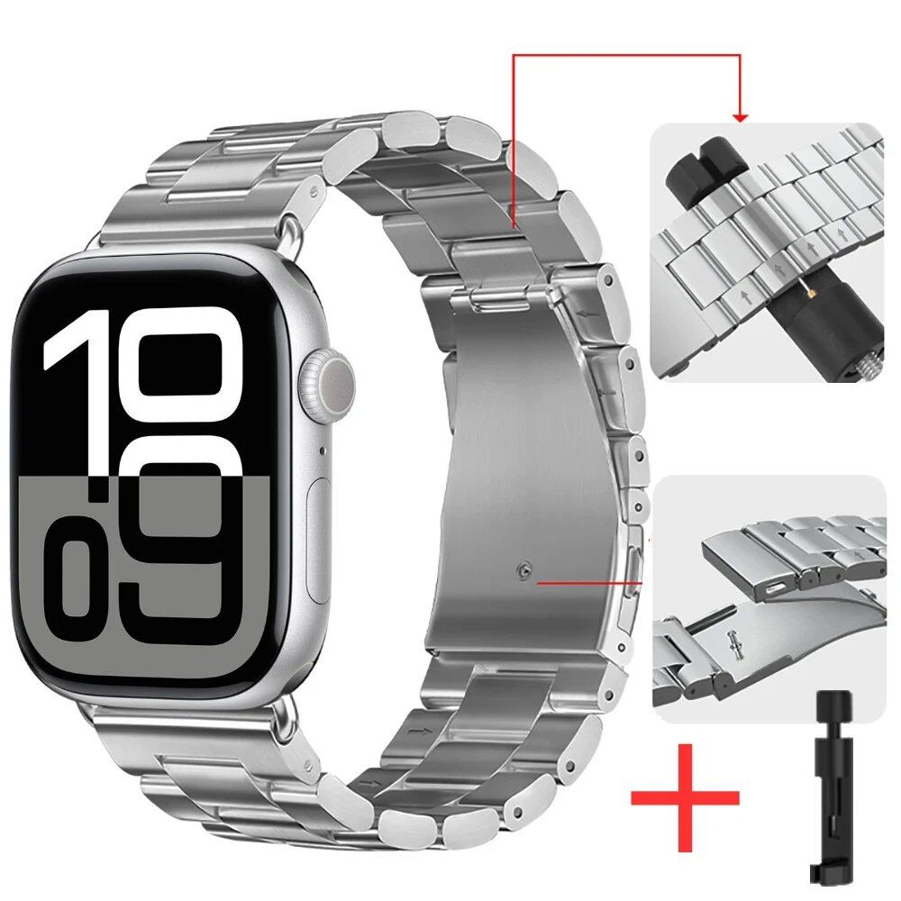 Stainless Steel Metal Strap for Apple Watch, Compatible with 46mm, 42mm, 44mm, 40mm, 45mm, and 41mm iWatch Series 10/9/8/7/6/SE2/Ultra (49mm), Band Color: Parallel Import