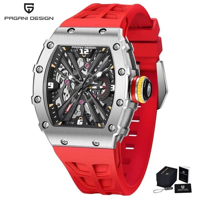 Pagani Design New Men's Quartz Watch VH65 Active Skeleton Dial, 50m Water Resistance, Rectangular Sapphire Crystal, Men's Watch, Color: Parallel Import
