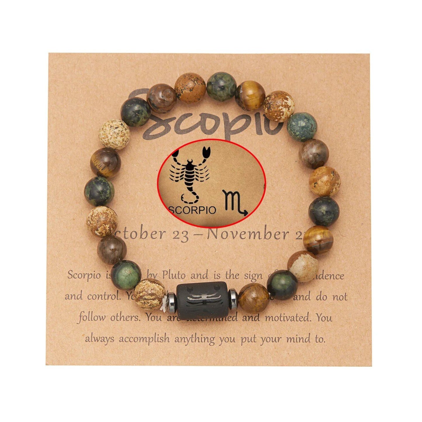 Natural Tiger Eye Beads 12 Zodiac Sign Bracelet for Men and Women, featuring Aries, Taurus, and Virgo. Metal Color: BR23Y0501 - Parallel Import