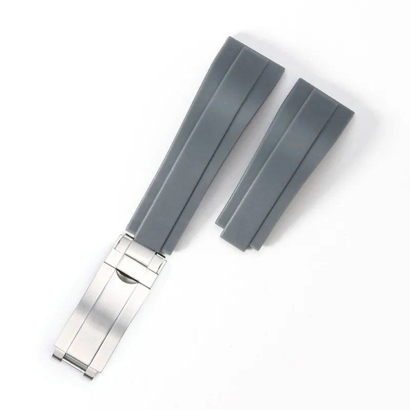 20mm Curved Soft Silicone Watch Band for Rolex Oysterflex - Men's and Women's Sport Bracelet with Folding Buckle, Band Color: 20mm; Band Width: 20mm - No Logo, Parallel Import