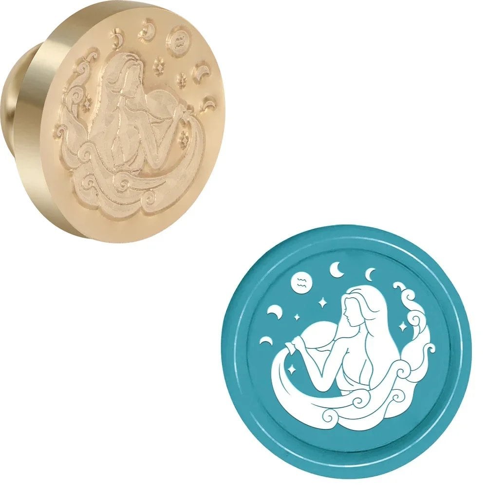 12 Zodiac Signs Round Wax Stamp with Removable Brass Head for Envelopes, Birthday Cards, Notes, and Gifts - Decorative (Imported)