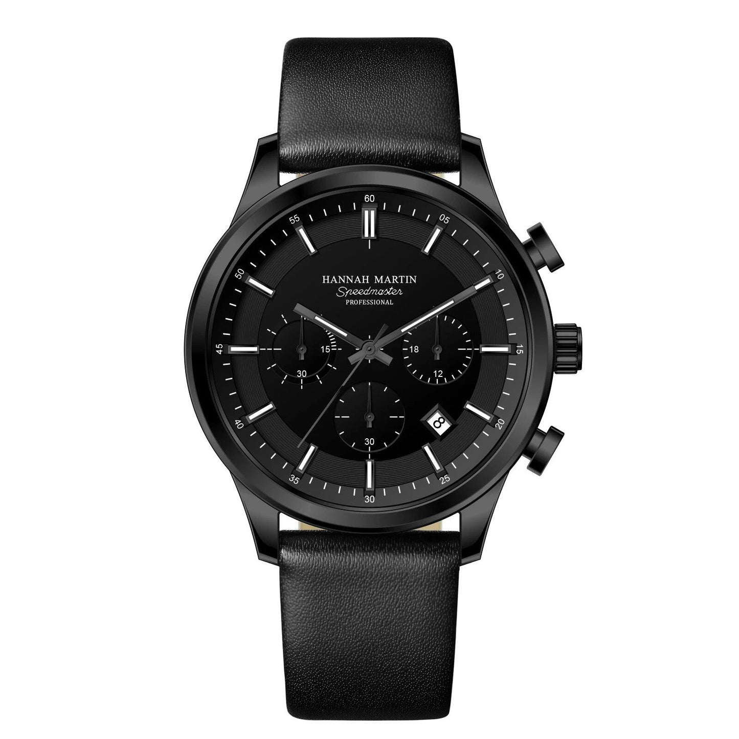 Hannah Martin Men's Watch with Multi-Function Timing Dial, Casual Sport Leather, Original Quartz Movement, Business Watch, Color: 1431 - Parallel Import