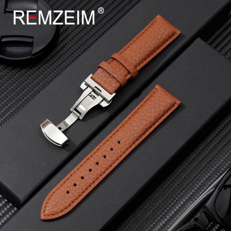 リチグレーンレザー 18/20/22/24mm 時計バンド 本革ソフトストラップ 蝶番バックル付き バンドカラー:mm 並行輸入品
