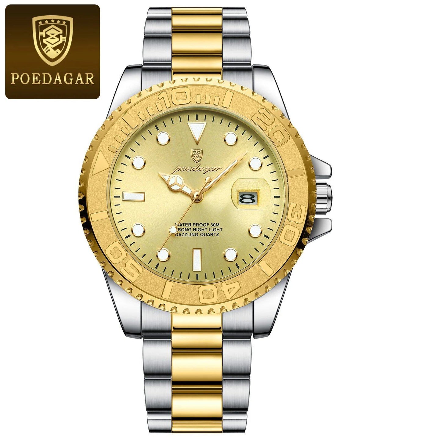 POEDAGAR Luxury Men's Business Quartz Watch, Water Resistant, Luminous Date Display, Stainless Steel, Gift Box Included, Color: 680, Parallel Import