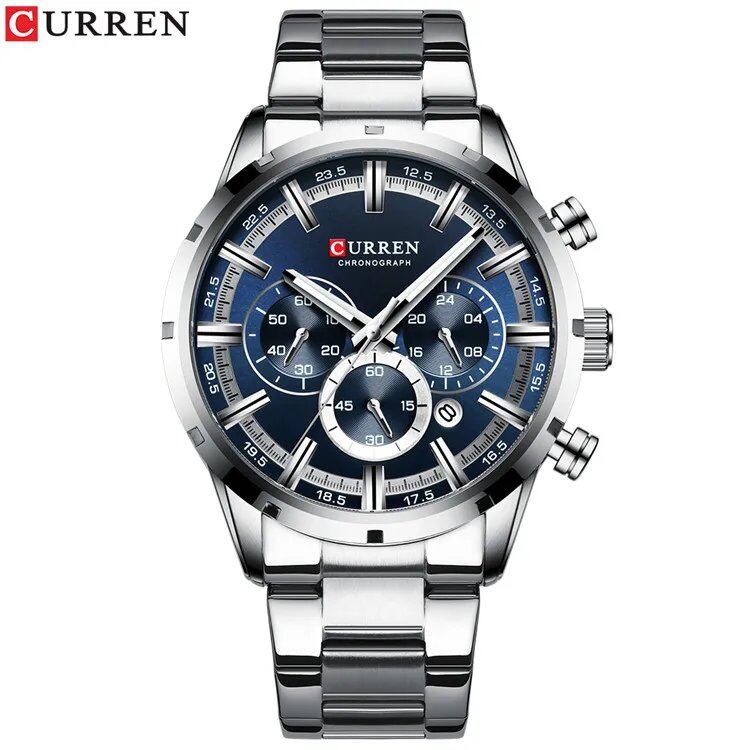 Karen Men's Watch with Blue Dial, Stainless Steel Band, Date Display, Waterproof, Luxury Business Watch, Imported