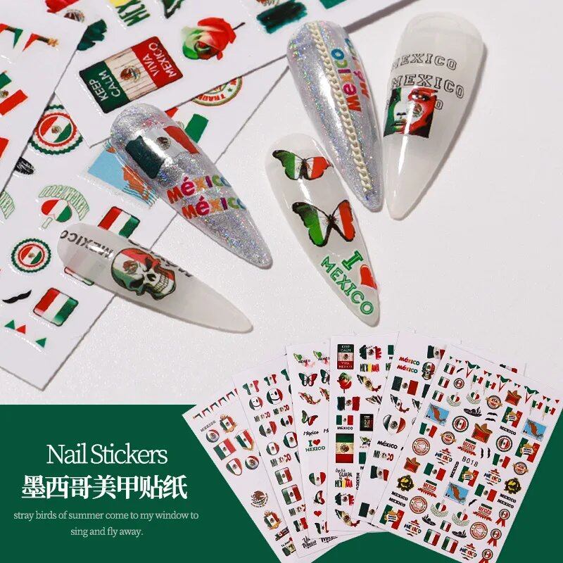 Set of 6 Mexican Flag, MX Style, Butterfly, and 12 Constellations Nail Art Stickers for Nail Polish, DIY Decorations, Color: Parallel Import