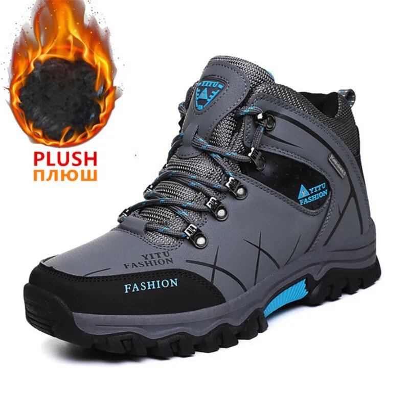 Men's brand-name winter snow boots, waterproof leather sneakers, ultra-warm, outdoor hiking boots, and work shoes, sizes 39-47, parallel import