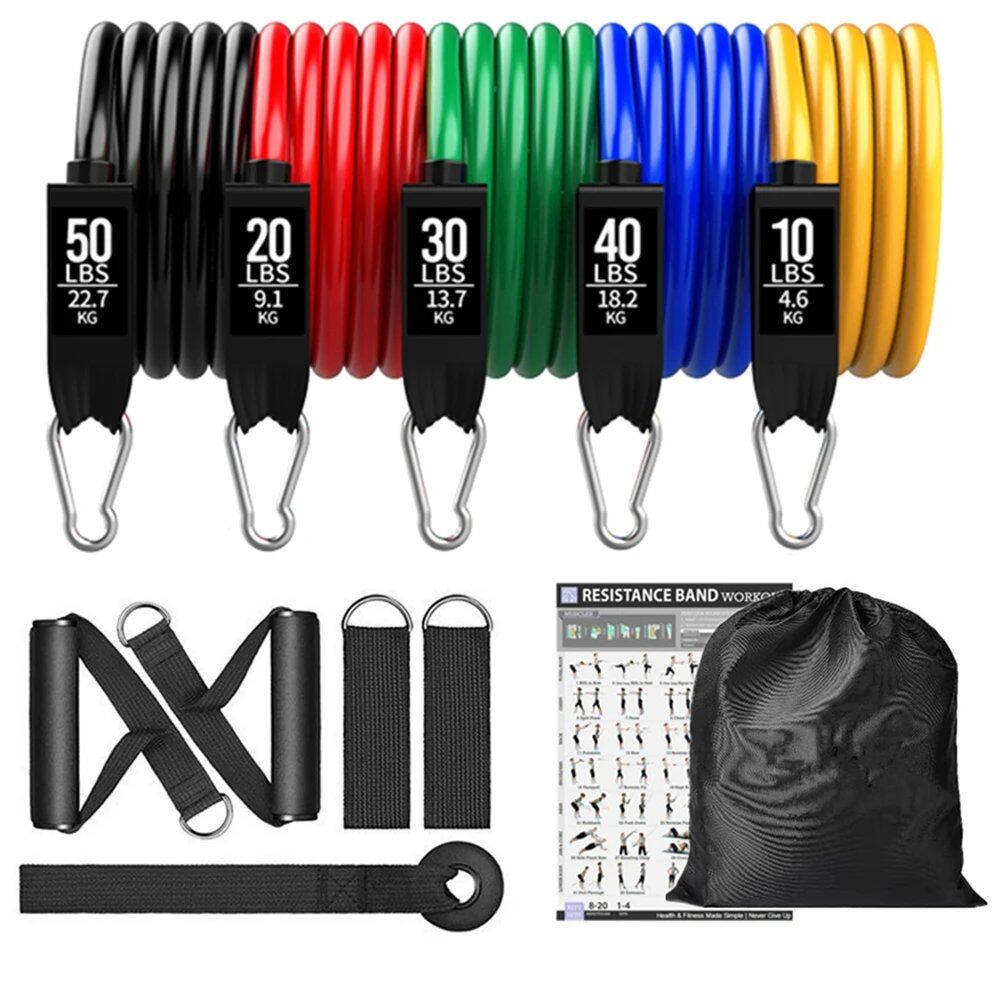 360lbs Resistance Band Set for Fitness Exercise, Elastic Tube, Pull Rope, Yoga Bands, Training Workout Equipment, Home Gym Weights, Color: SET - Parallel Import