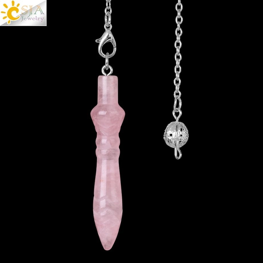 CSJA Spiritual Crystal Pendulum, Healing Pink Quartz, Dowsing Cone Pendant for Divination, Radiance Star Zia S971, Metal Color: Parallel Import